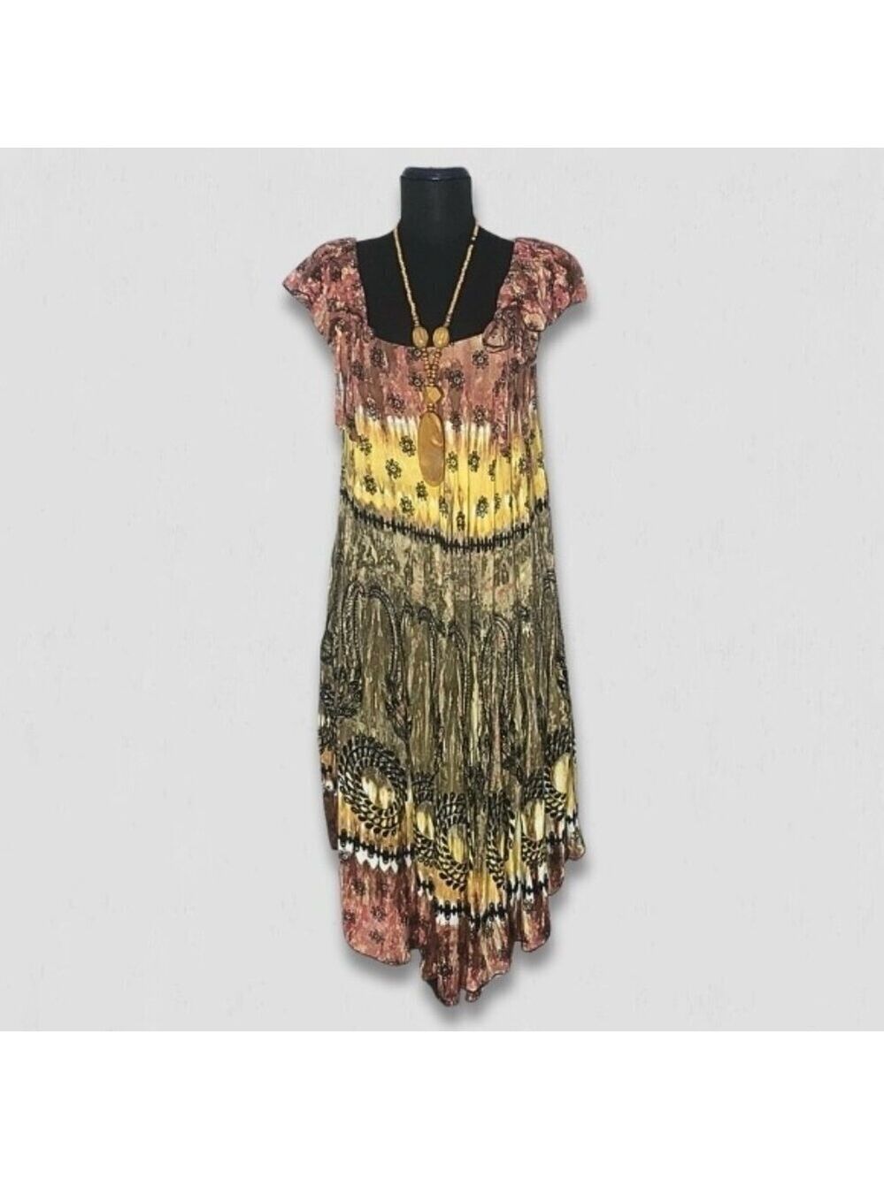 Y2K hippie boho Dress Paisley floral Cotton fairy festival Ren fair lagenlook M